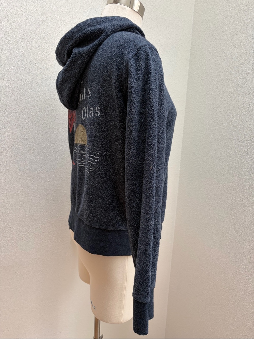 Faherty Zip Up Hoodie Terry Hooded Reverse Beach Jacket Navy Blue Size Medium - Picture 11 of 15